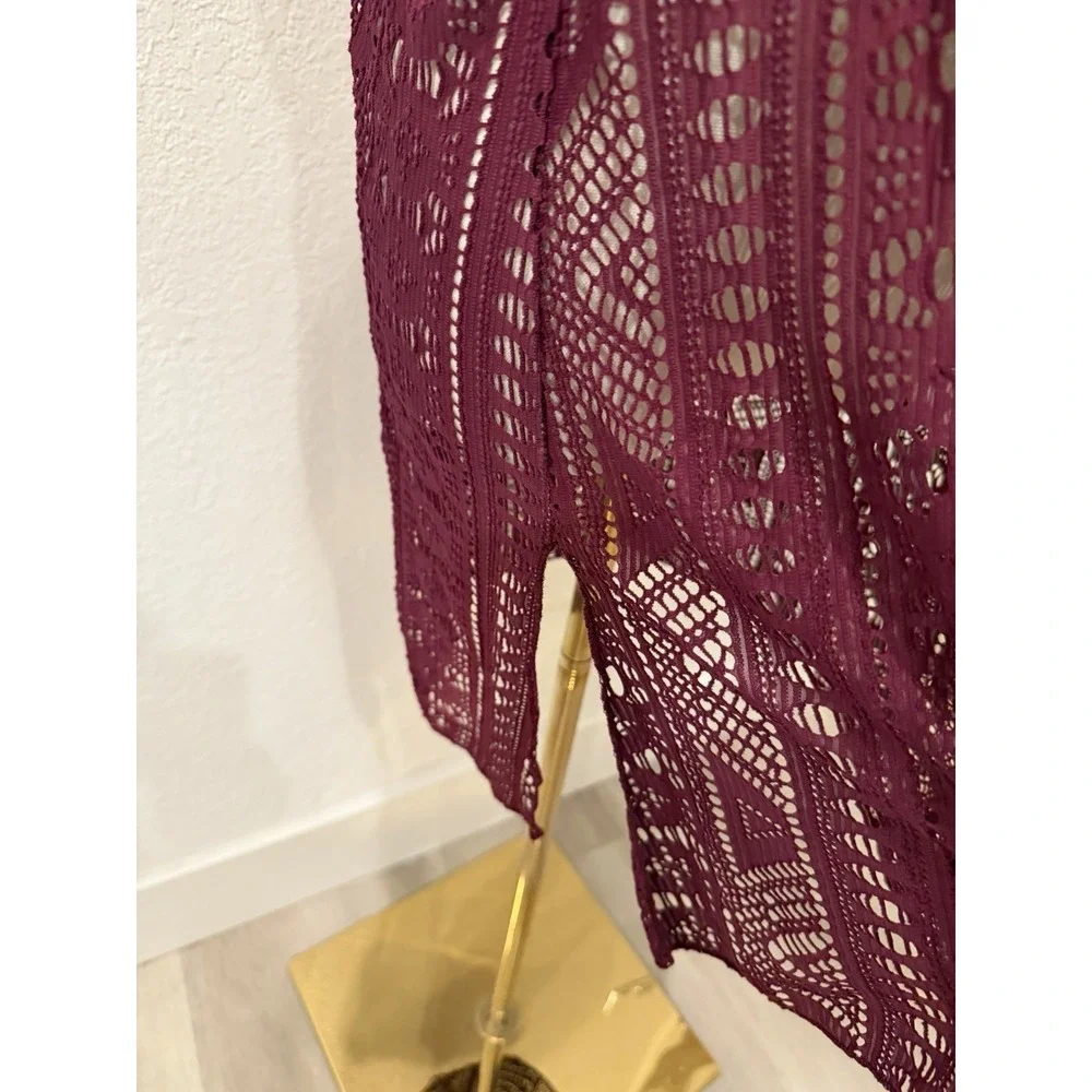 Becca Crochet Swim Cover Up Dress XS Burgundy Beach Boho Resort Wear Cruise